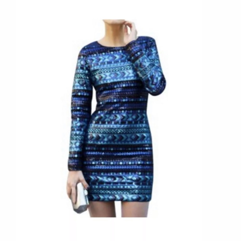 NWOT SheIn Blue Tribal Boho Sequin Dress